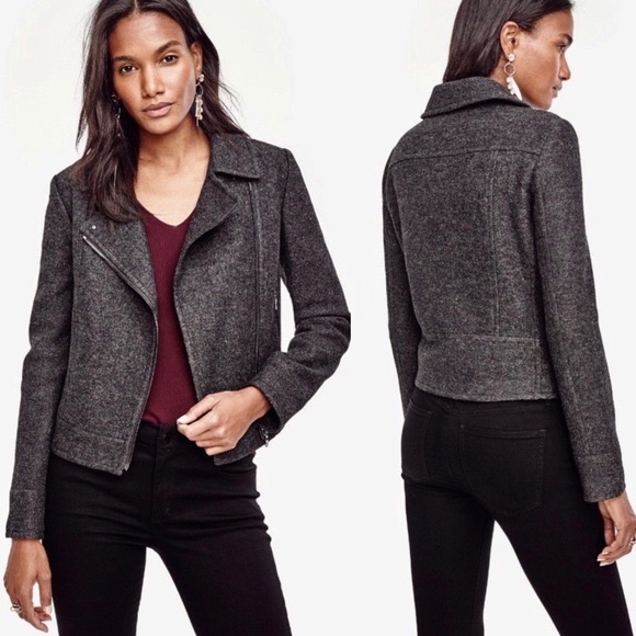 Ann Taylor charcoal gray wool blend moto jacket